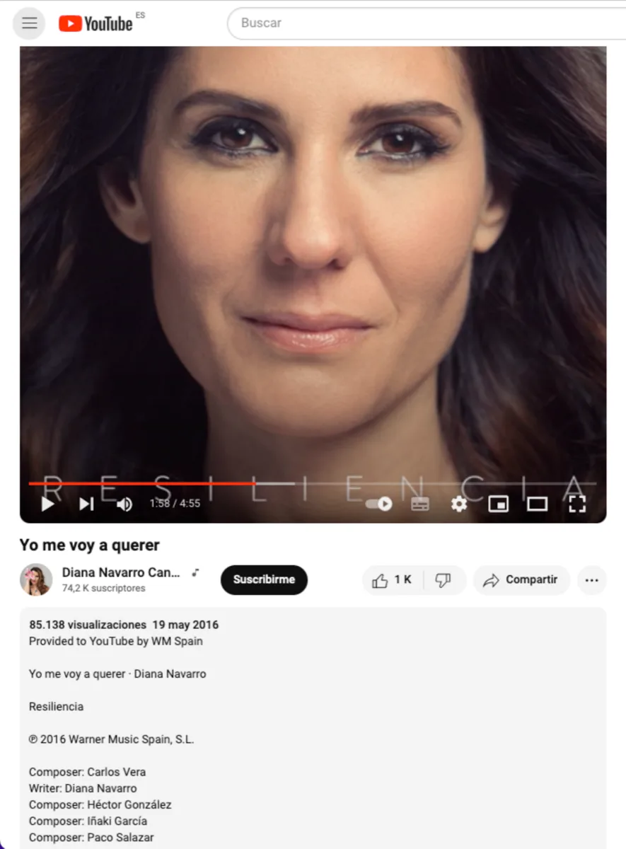 Créditos del vídeo oficial en YouTube con el nombre de Héctor González entre los compositores